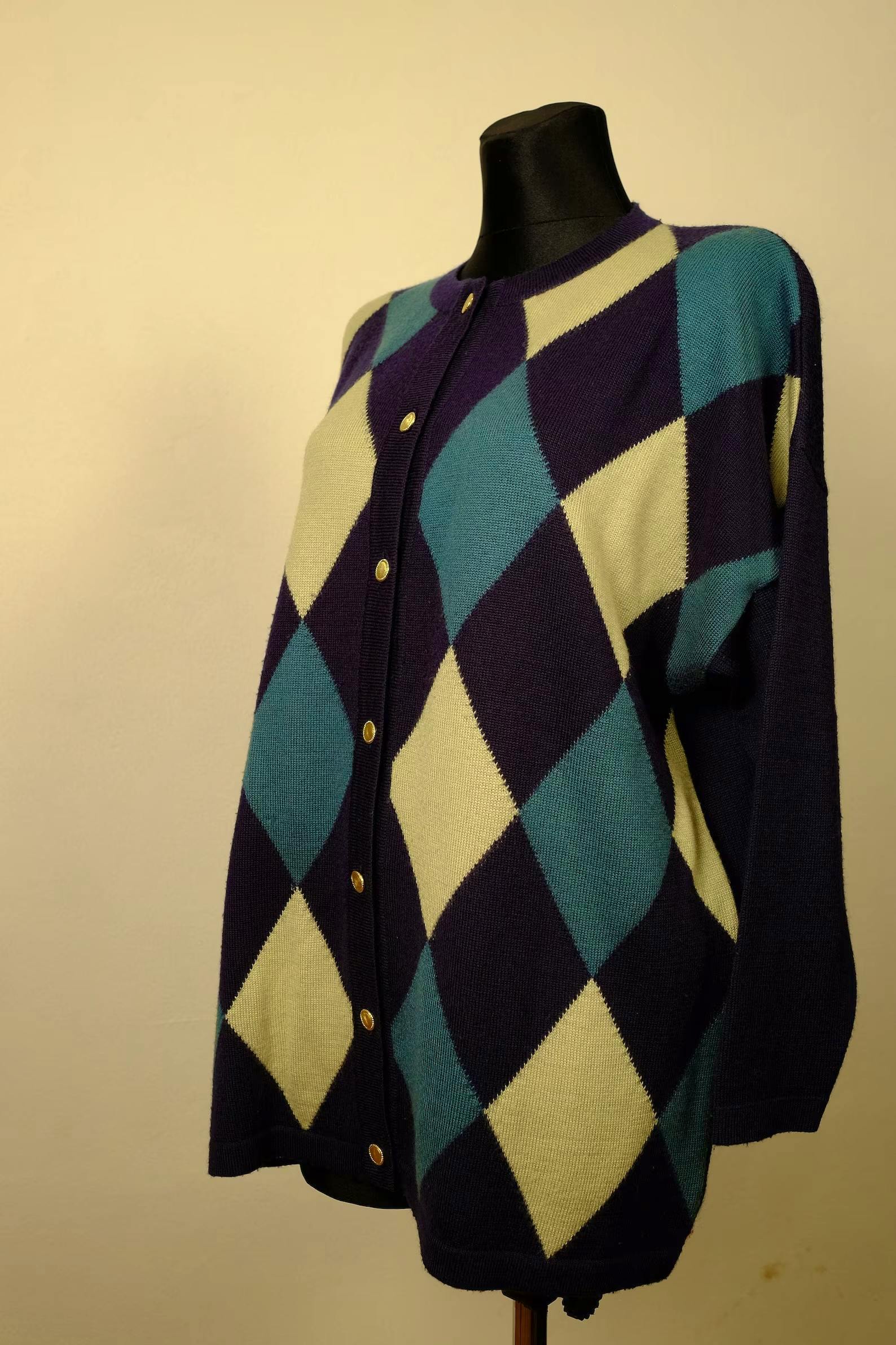 Etsy Y2K Vintage Plaid Argyle Pattern Knit Cardigan, £36.49