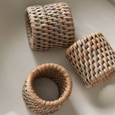 Layered Lounge Set of 6 Rattan Napkin Rings Grey, £22