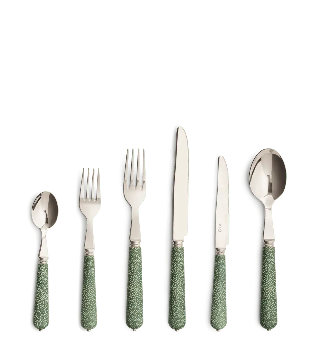 OKA Pompadour Faux Shagreen 24-Piece, Jade Stylish statement piece at £195.