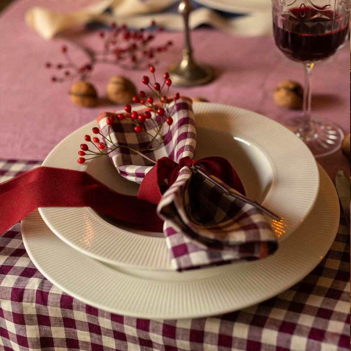 Piglet In Bed Berry Gingham Linen Napkin Set of 4, £39