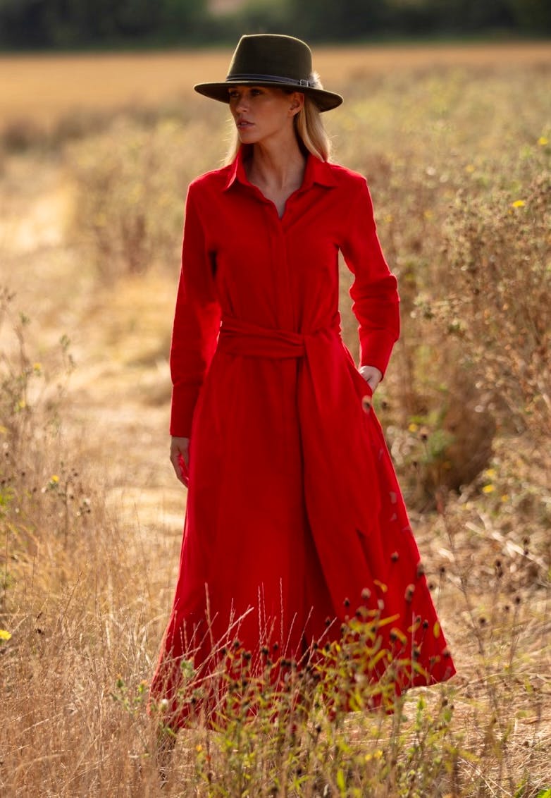 Wolf & Badger Mia Corduroy Dress In Pillarbox Red, £179