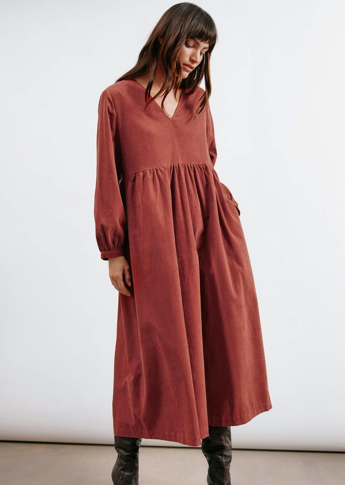 Albaray Cord V Neck Gathered Midi Dress, £99
