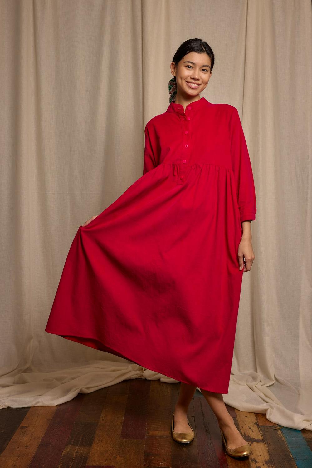 Clary & Peg Cleo Dress Fuchsia Needlecord, £195