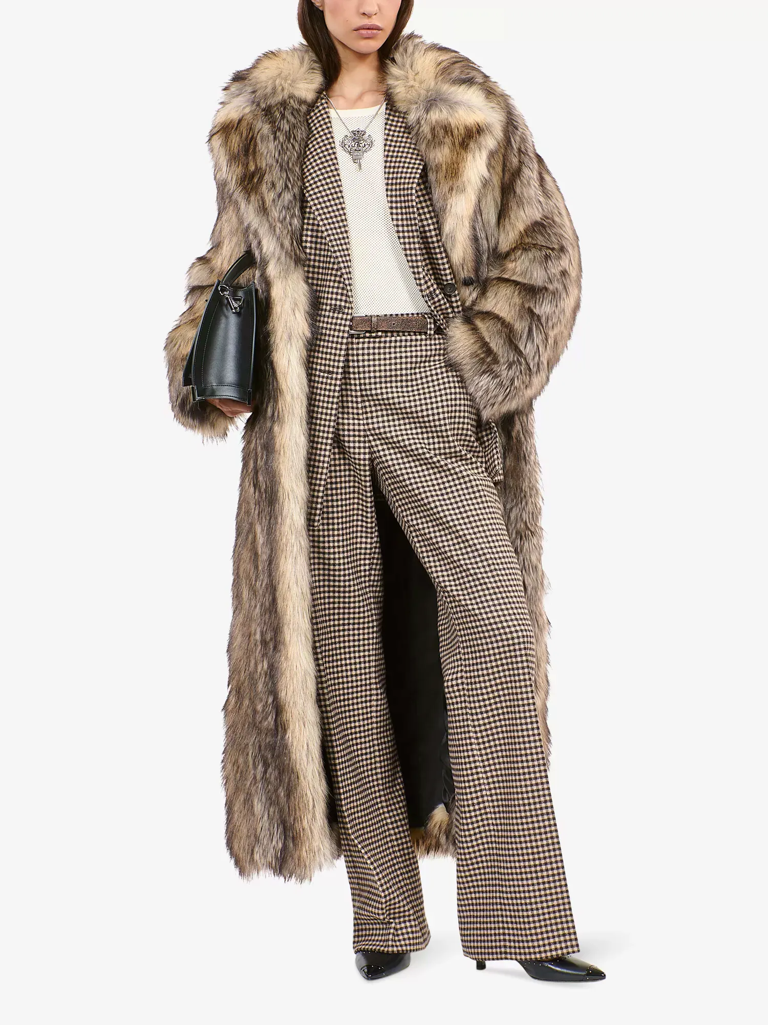 The Kooples Lapel-Collar Relaxed-Fit Long Faux-Fur Coat, £595