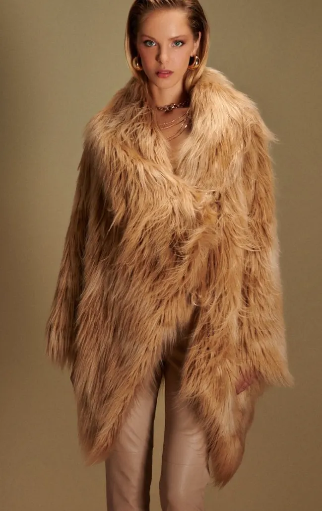 N’Onat Sugar Vegan Faux Fur Coat In Camel, £416