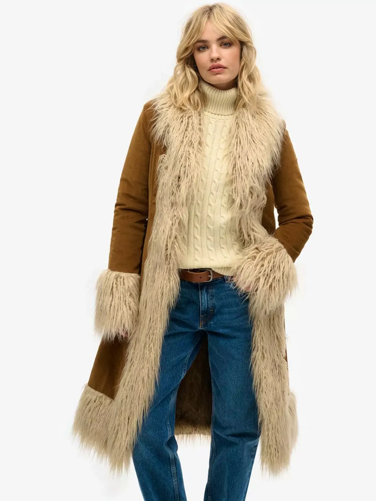 Superdry Faux Fur Lined Longline Afghan Coat, £144.99