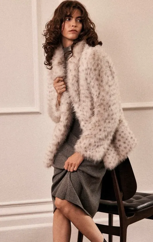 Issy London Freya Coat Vegan Feather Faux Fur Neutral, £249
