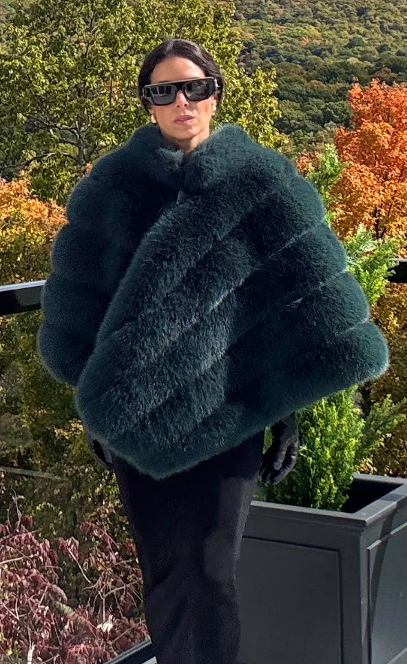 Nina Emerald Faux Fur Channel-Quilted Cape, £438