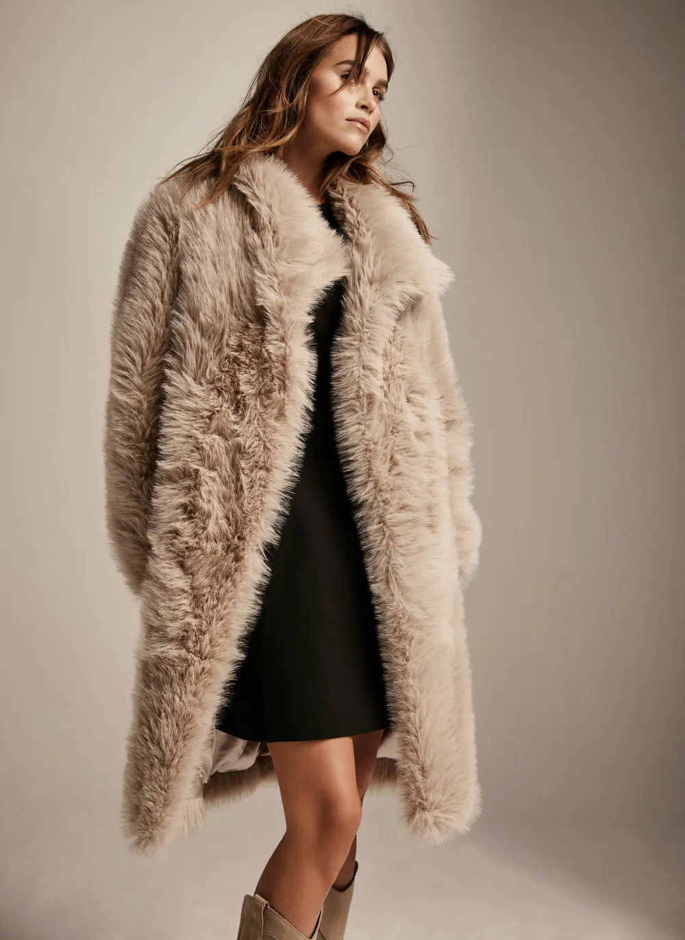 Mint Velvet Neutral Longline Faux Fur Coat, £235