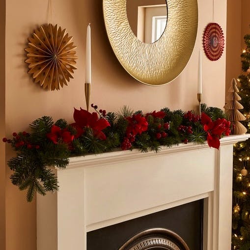 Dunelm Mill 150cm Artificial Poinsettia Garland With Berries And Pine Needles, £22