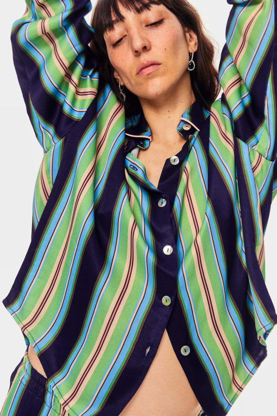 Sleeper Pastelle Oversized Shirt in Teal Stripes, £300