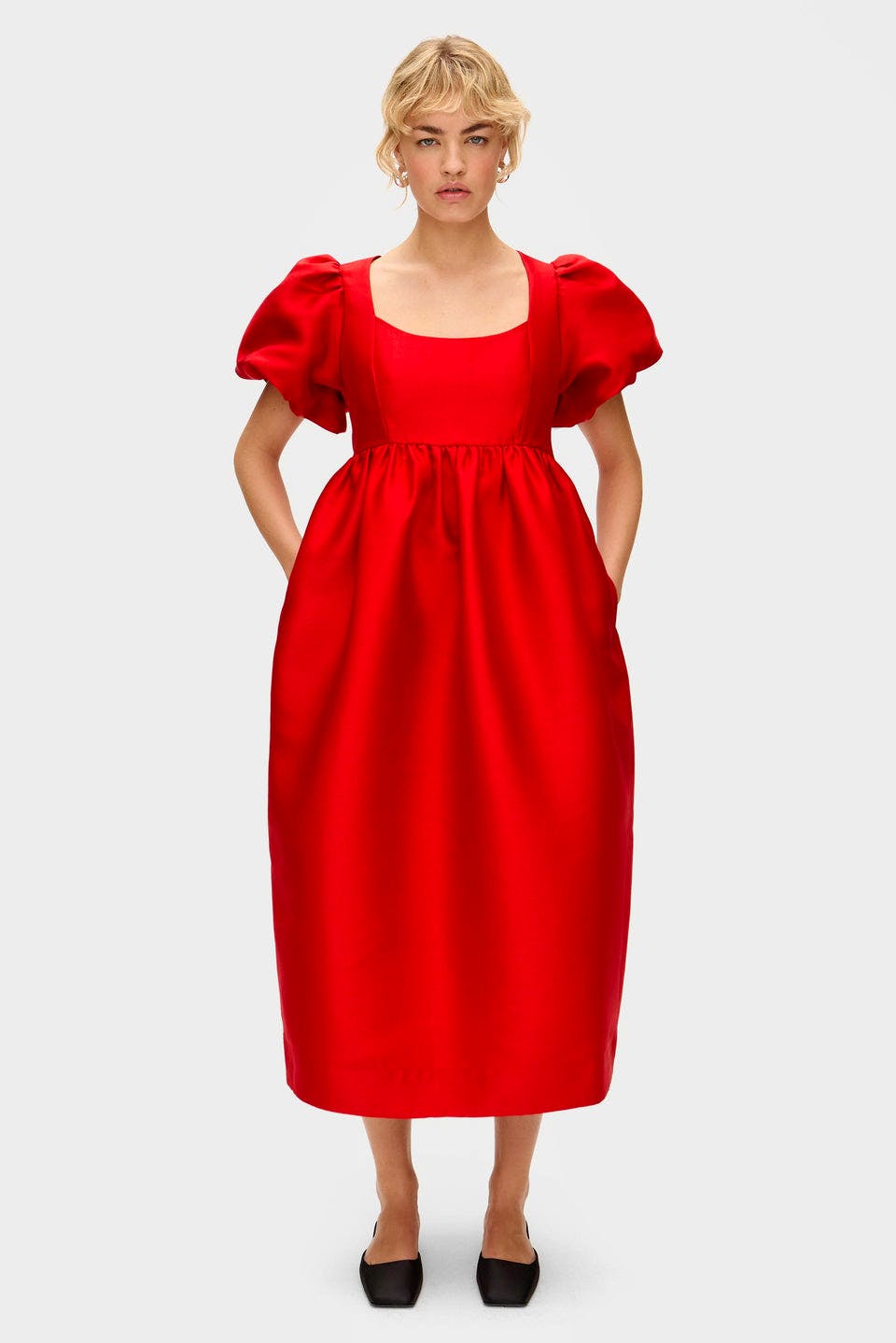 Aligne Ivy Puff Sleeve Satin Midi Dress, £175