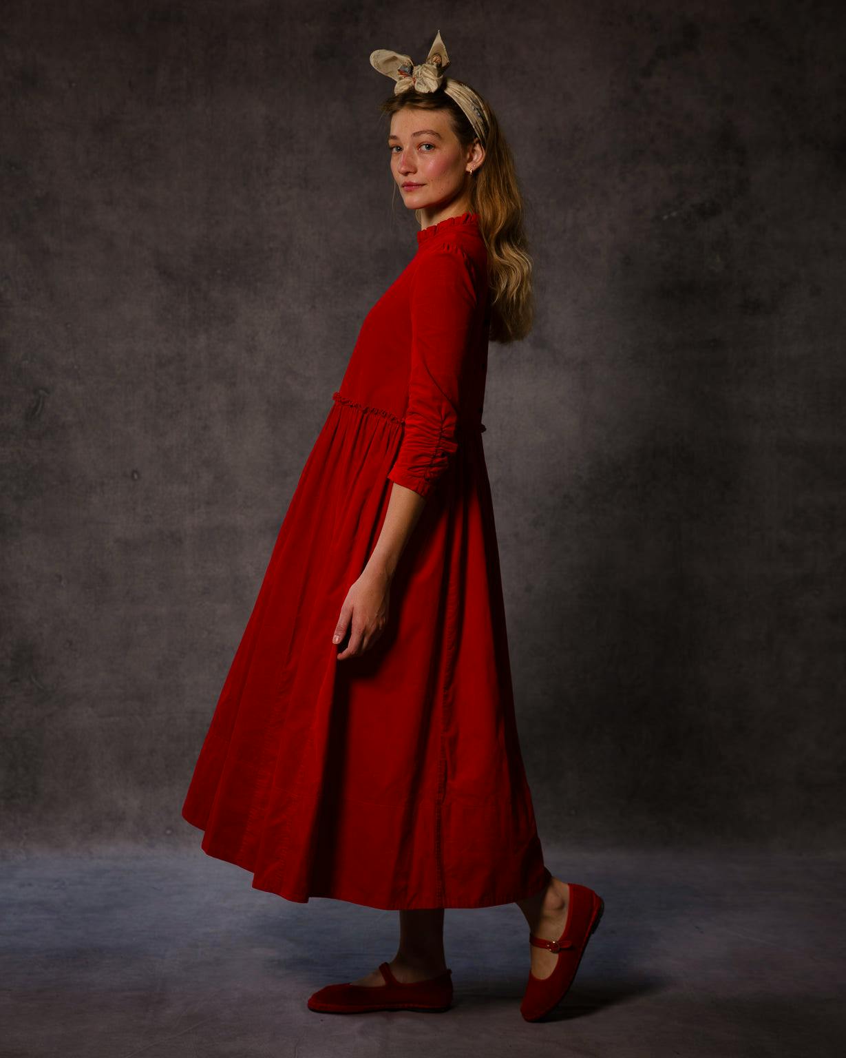 Cabbages & Roses Lola Dress in Vintage Red Needlecord, £299