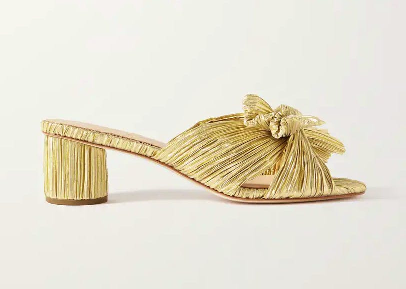 Loeffler Randall Emilia Bow Embellished Plisse Lame Mules, £300