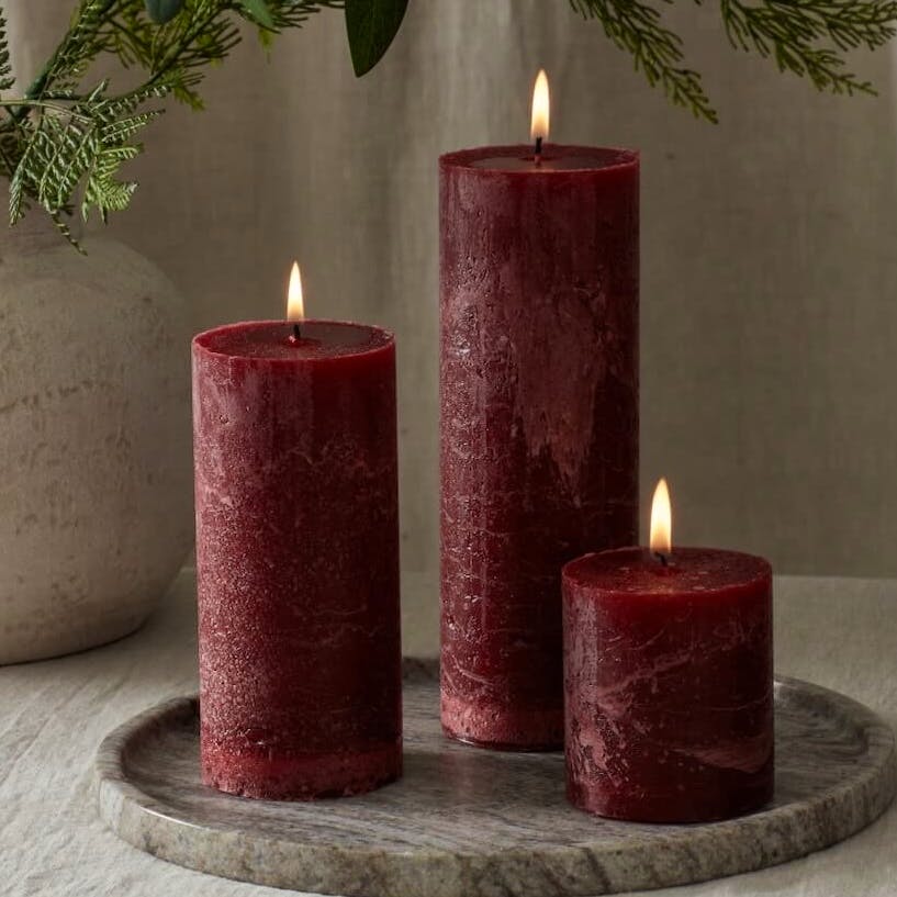 Layered Lounge Set of 2 Rustic Burgundy Pillar Candles, £19