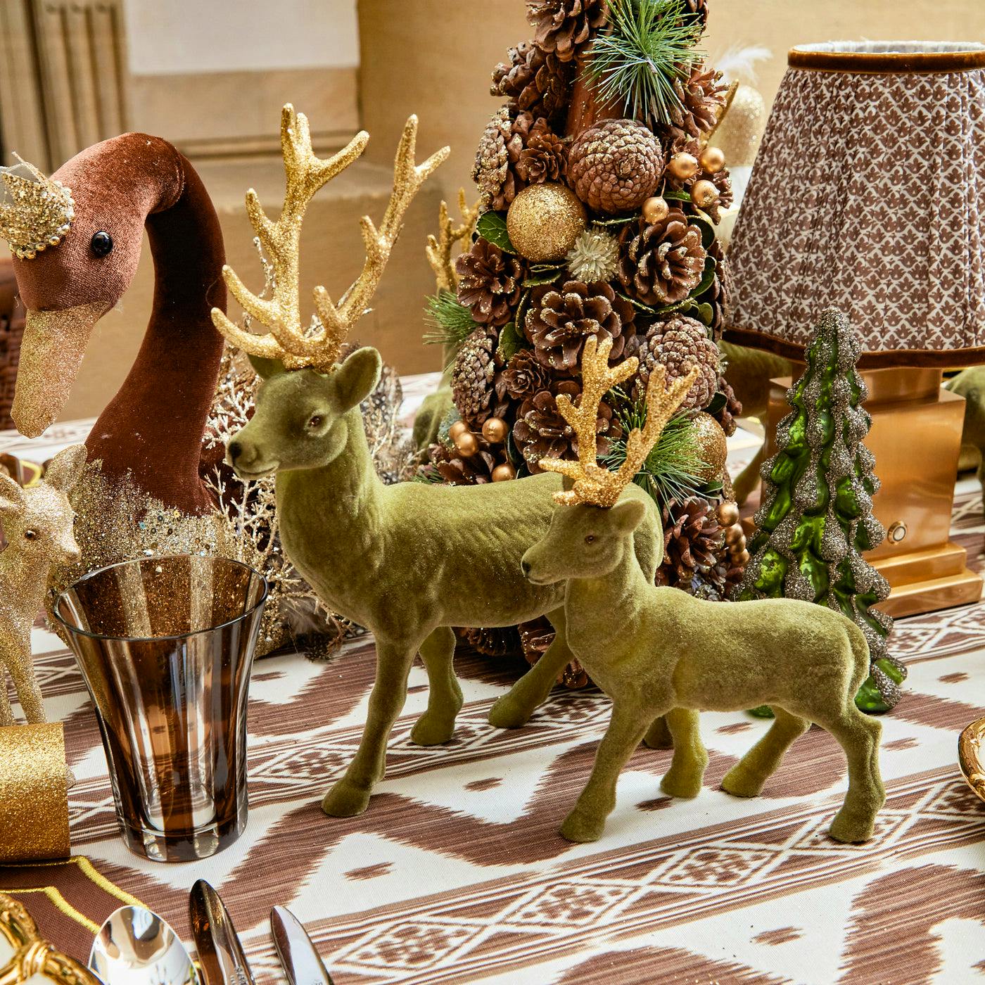 Mrs Alice Olive Green Flocked Reindeer Family, £26