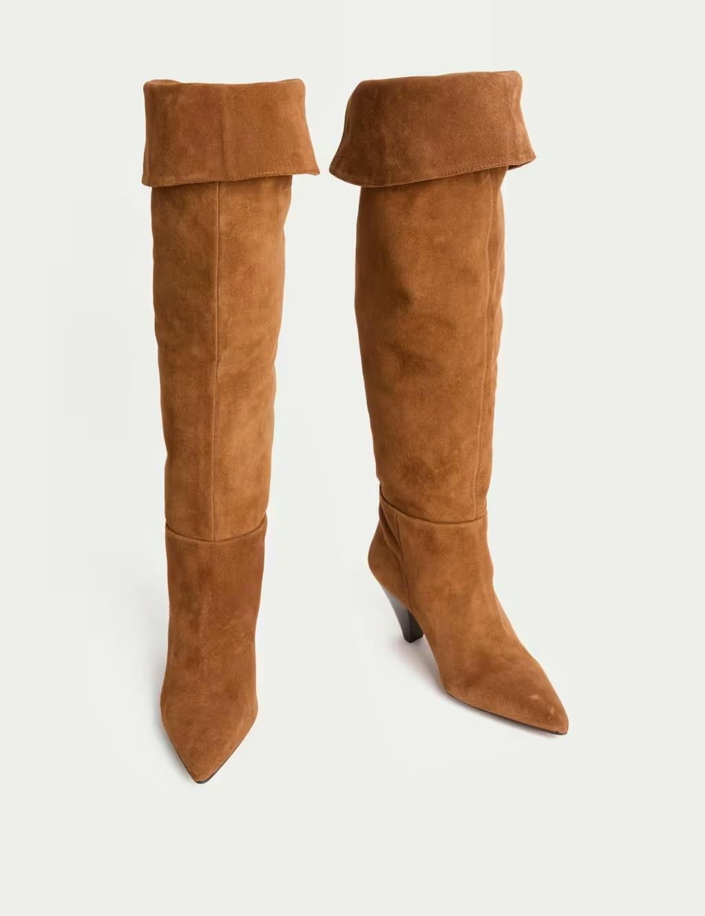 M&S Suede Ruched Kitten Heel Knee High Boots, £170