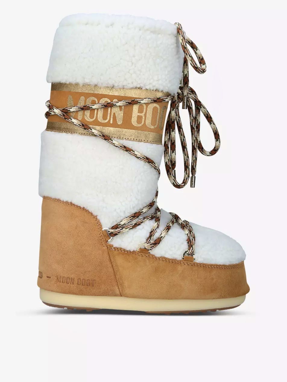 Moon Boot Icon Logo-Print Shearling And Suede Snow Boots, £490