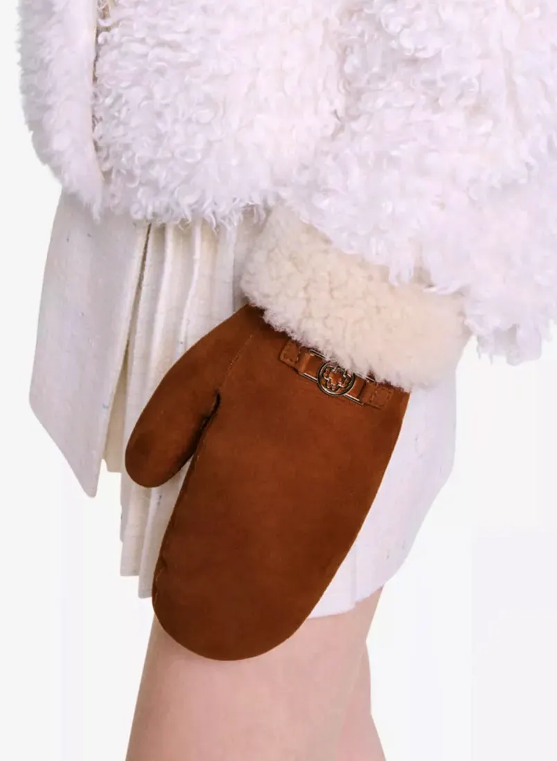 Maje Logo-Hardware Shearling-Trim Suede Gloves, £119.20 (Was £149)