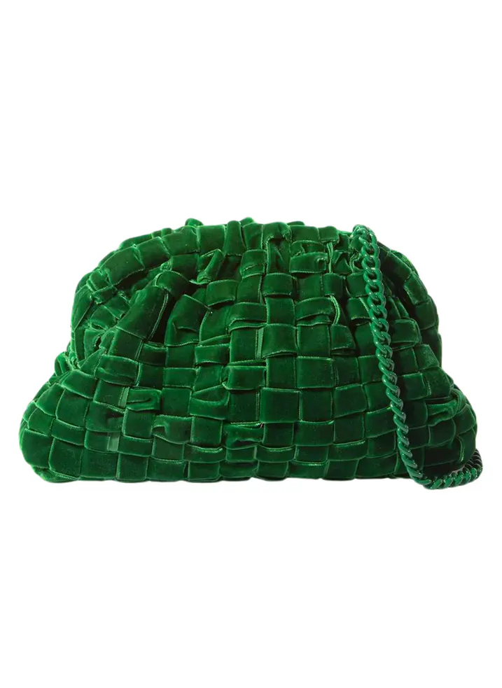 Greek Bearing Gifts Maria La Rosa, Velvet Clutch Bag In Green, NOW £290