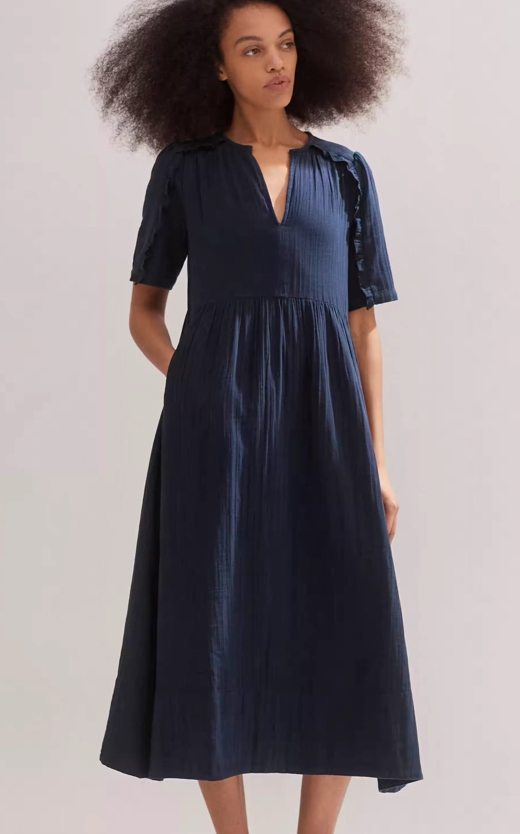 Me + Em Cheeselcoth Relaxed Ruffle Midi Dress, NOW £45