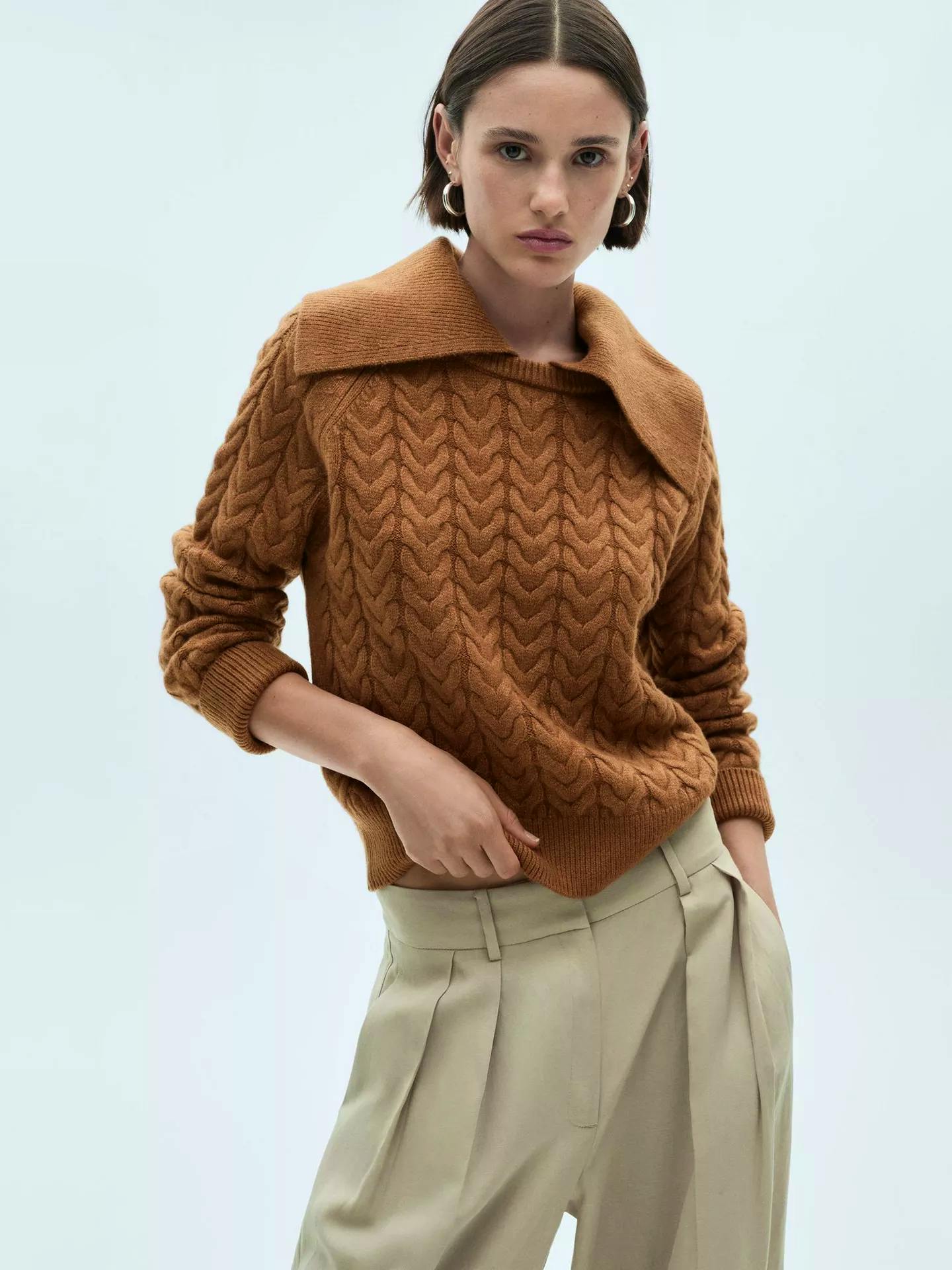 Mango Tito Cable Knit Jumper, Tan, £29.99 (Was £49.99)
