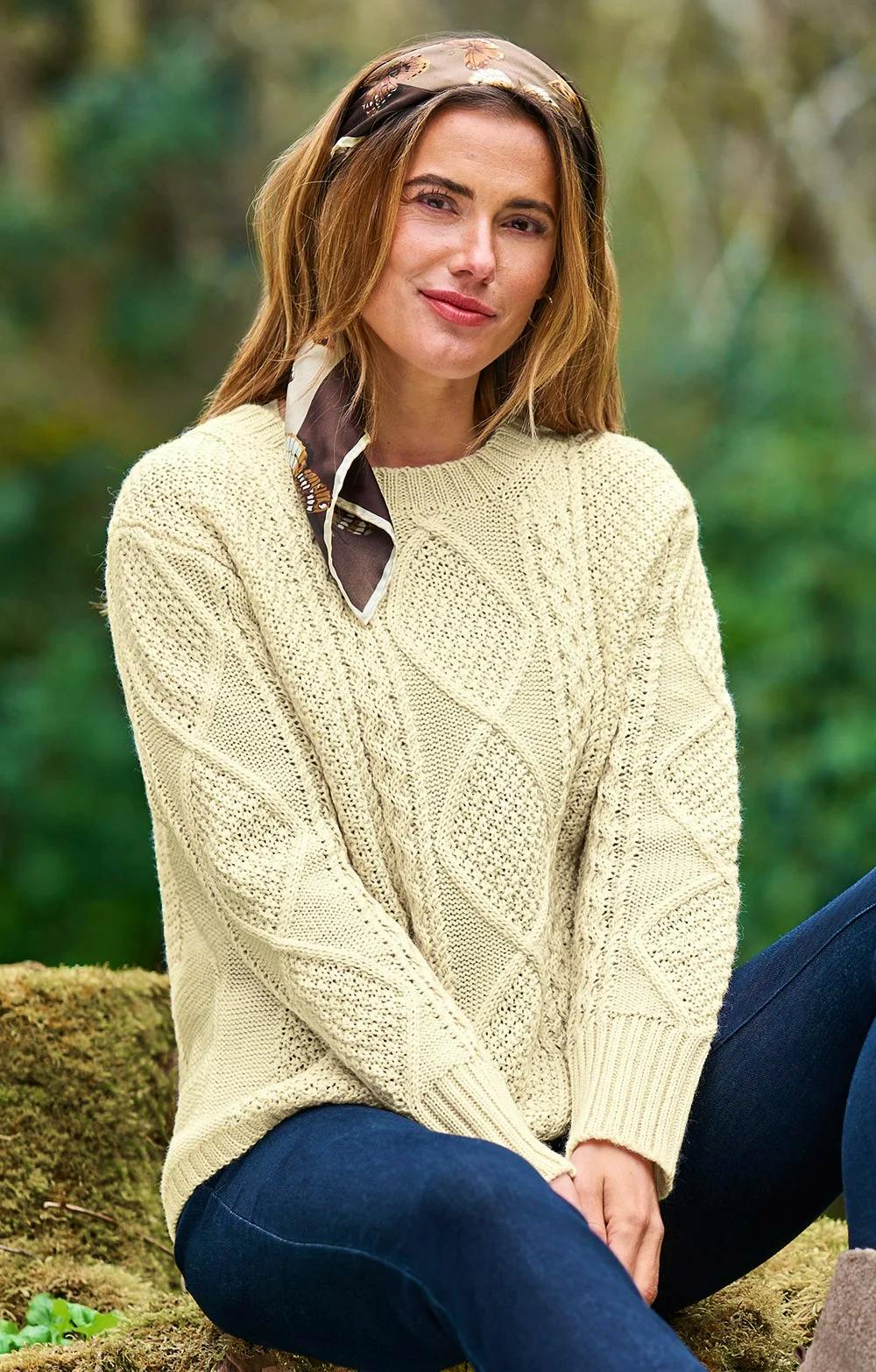 House of Bruar Ladies Pure New Wool Aran Knit Crew, £39.95 (Was £79.95)
