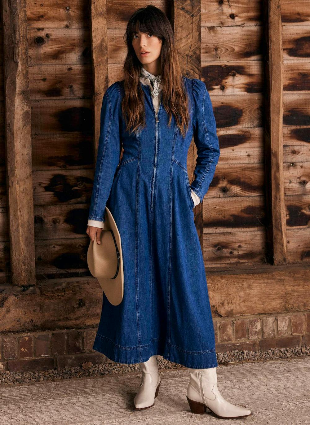 Indigo Puff Sleeve Denim Midi Dress £140