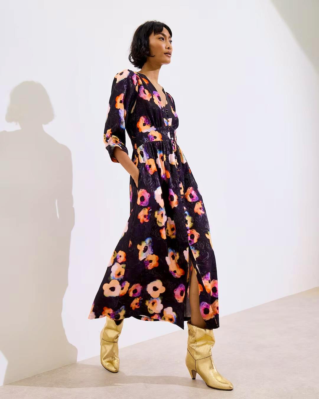 Floral Print Black Woven Midi Dress £80