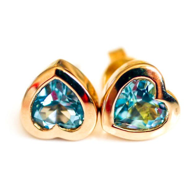 Baroque Rocks Aquamarine Heartfelt Gold Rub-Over Stud Earrings, £425