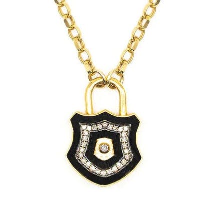 Kirstie Le Marque Diamond & Black Enamel Mini Lock Necklace, £325