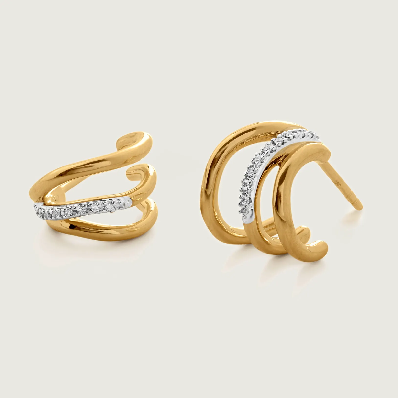 Monica Vinader Riva Diamond Triple Wave Huggie Earrings, £198
