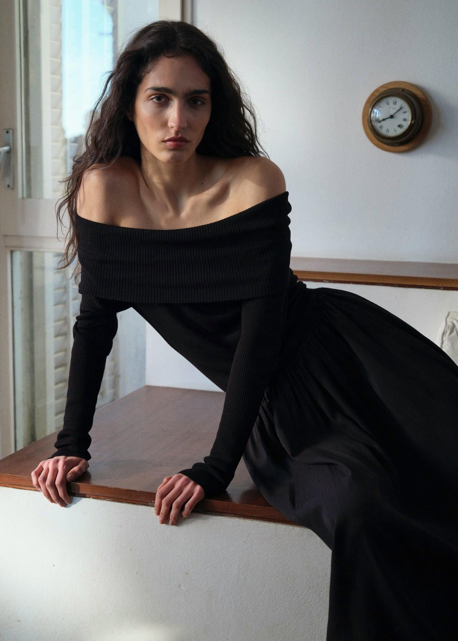 Off-The-Shoulder Dress In Combined Fabric £79.99 