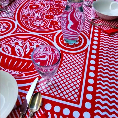 Cressida Bell Fleurie Tablecloth – Red, £159