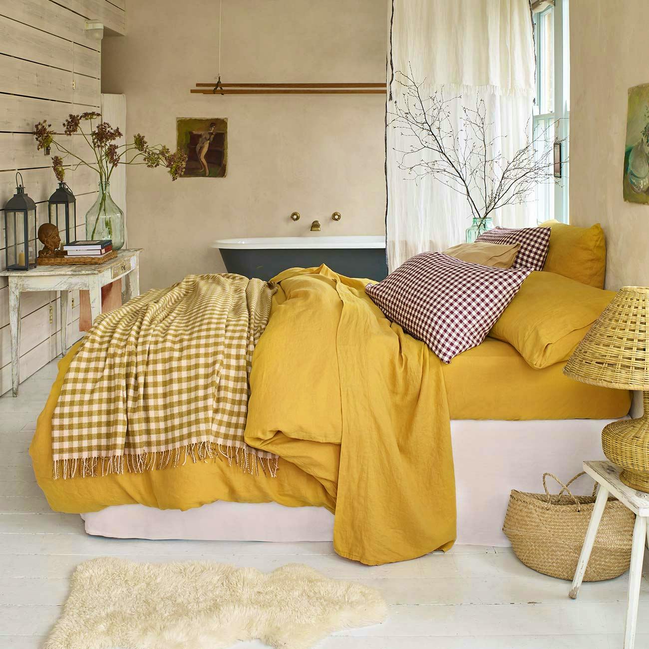Piglet In Bed Honey Linen Blend Duvet Cover, from £119