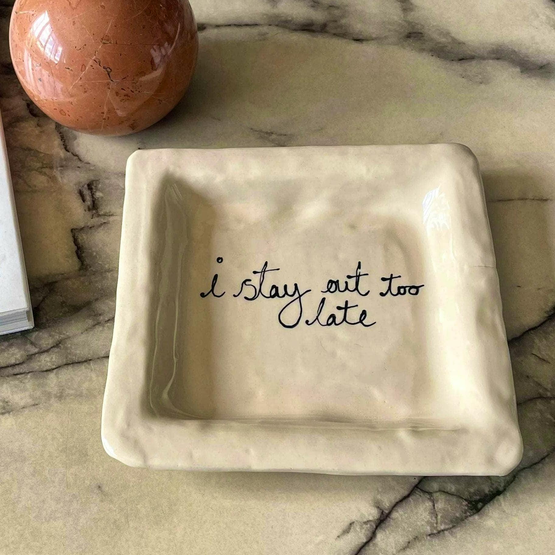 L&Clay Ceramics I Stay Out Too Late Trinket Tray Vintage Black, £54