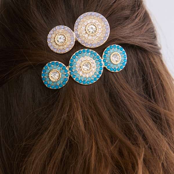 Oliver Bonas Melinda Blue Circular Stone Hair Clips Set of Two, £18