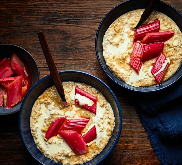Malted Milk Porridge With Bay-scented Roasted Rhubarb