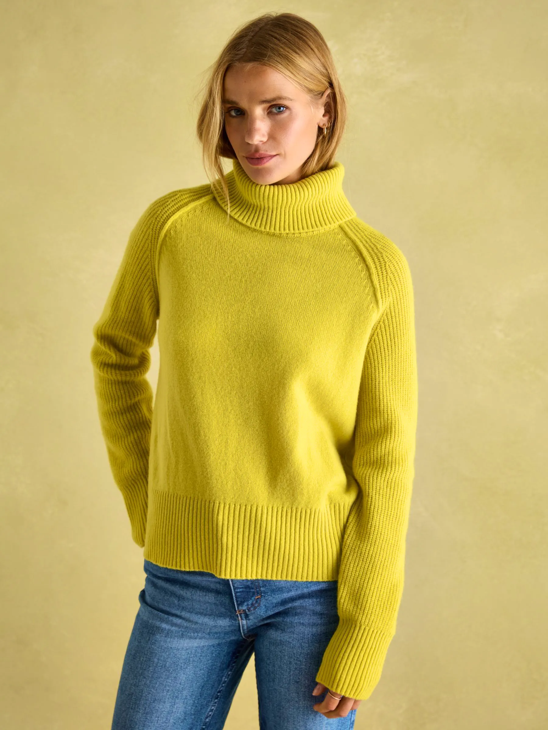 May Yellow Merino Wool Jumper with Detachable Roll Neck £89.95 - £90