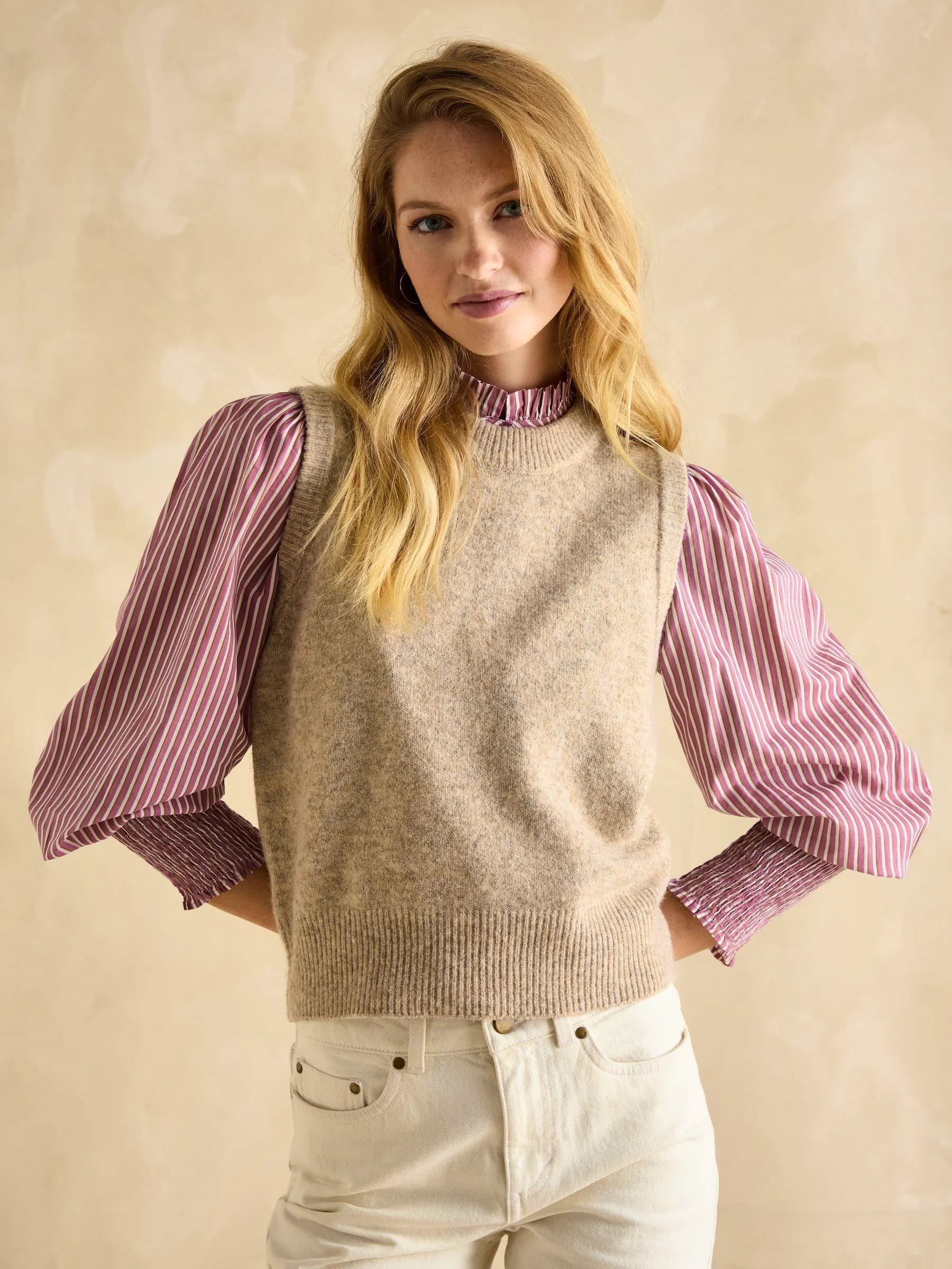 Holly Camel Regular Fit Knitted Vest £40