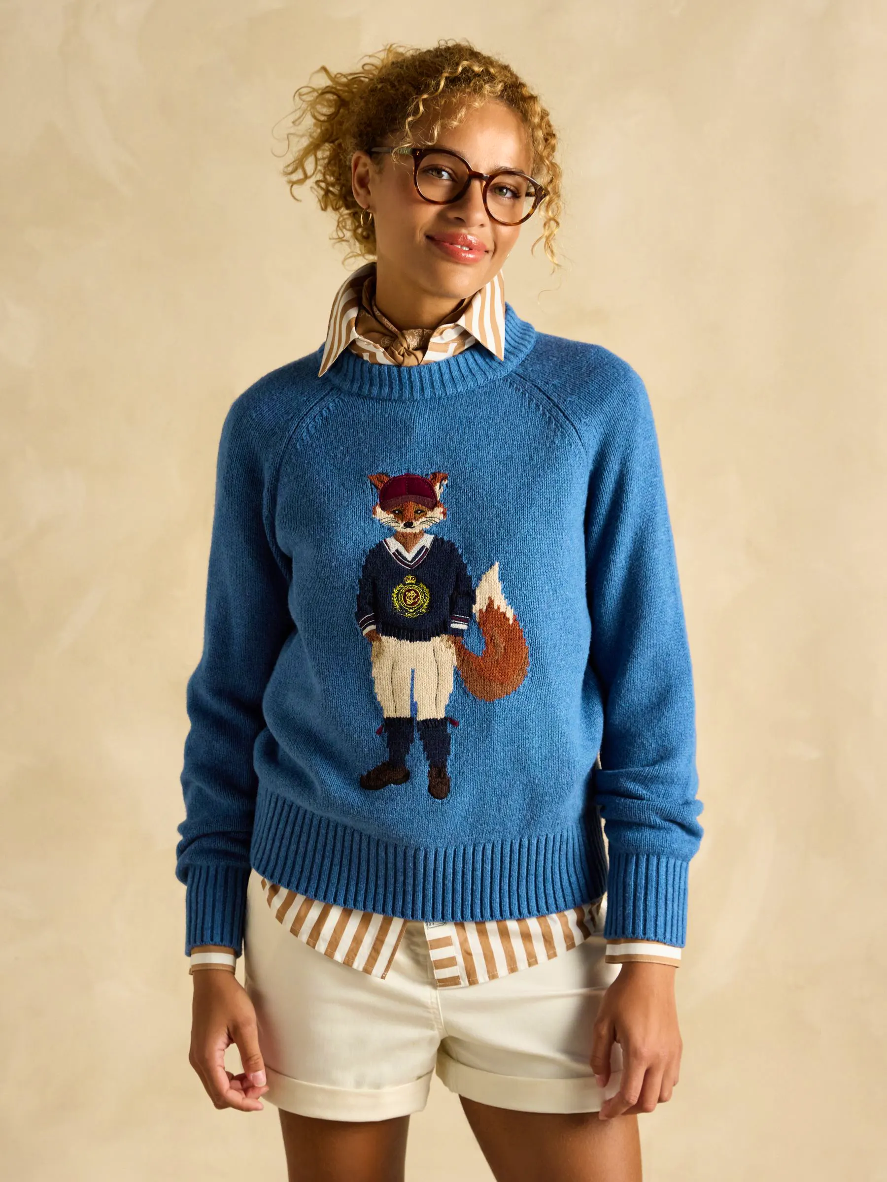 Jonty Blue Cotton Rich Intarsia Knit Jumper £70