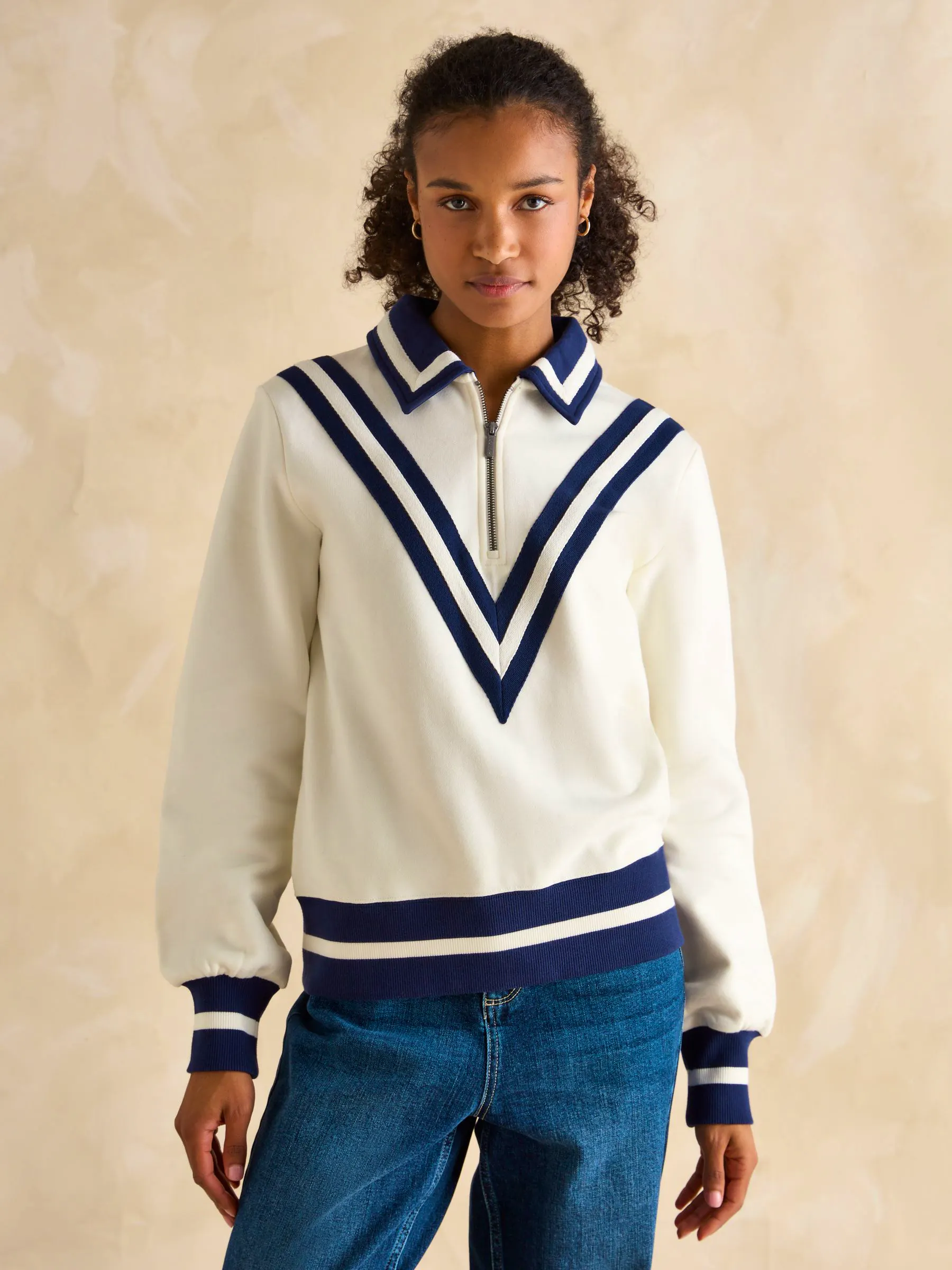 Dawlish Cream Quarter Zip Sweatshirt £65
