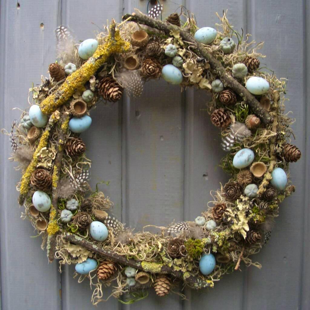 Pippa Designs Spring Easter Feather Egg And Twig Wreath Wall Door, £39.50