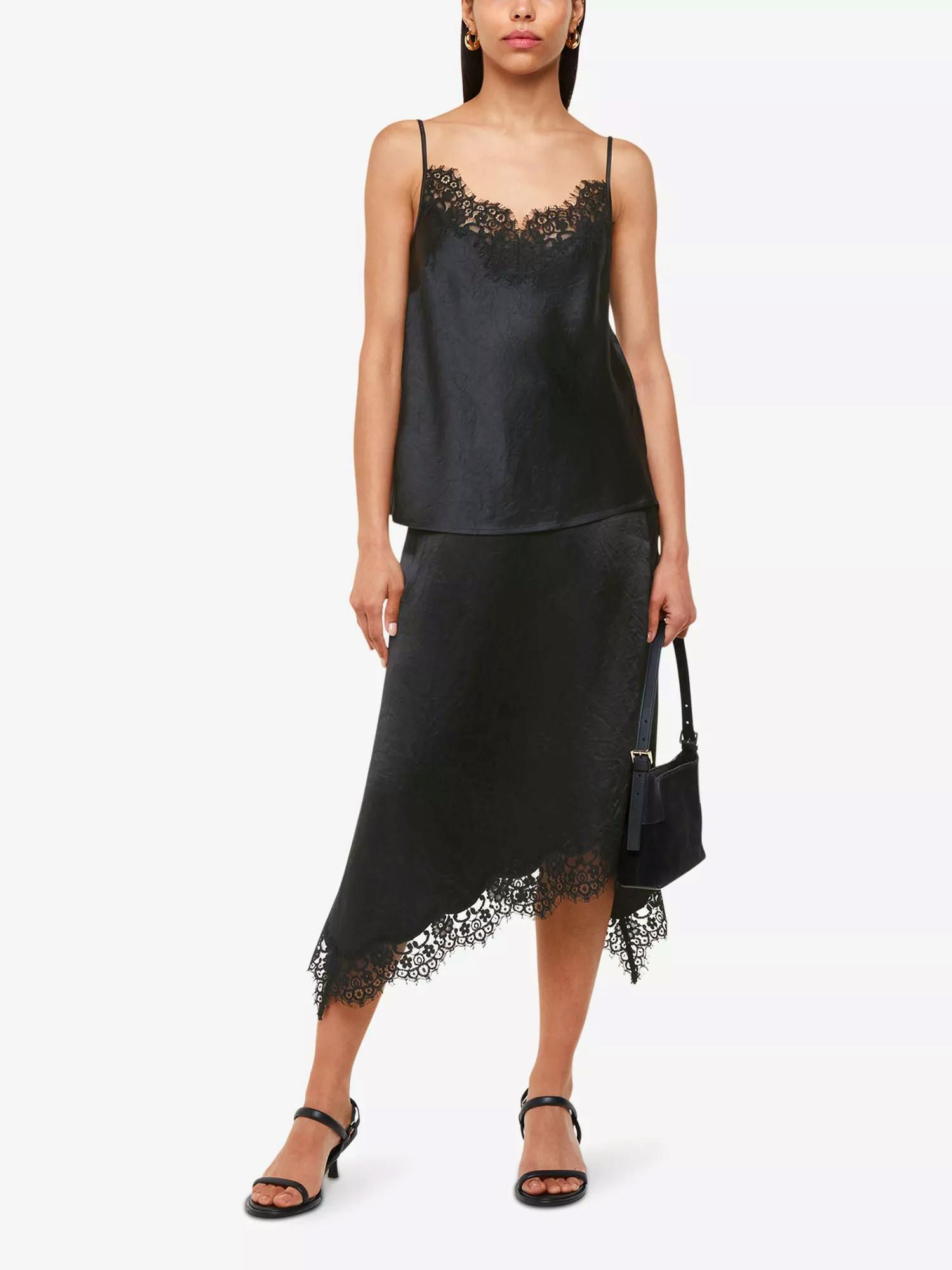 Whistles Lace Trim Satin Midi Skirt, £65
