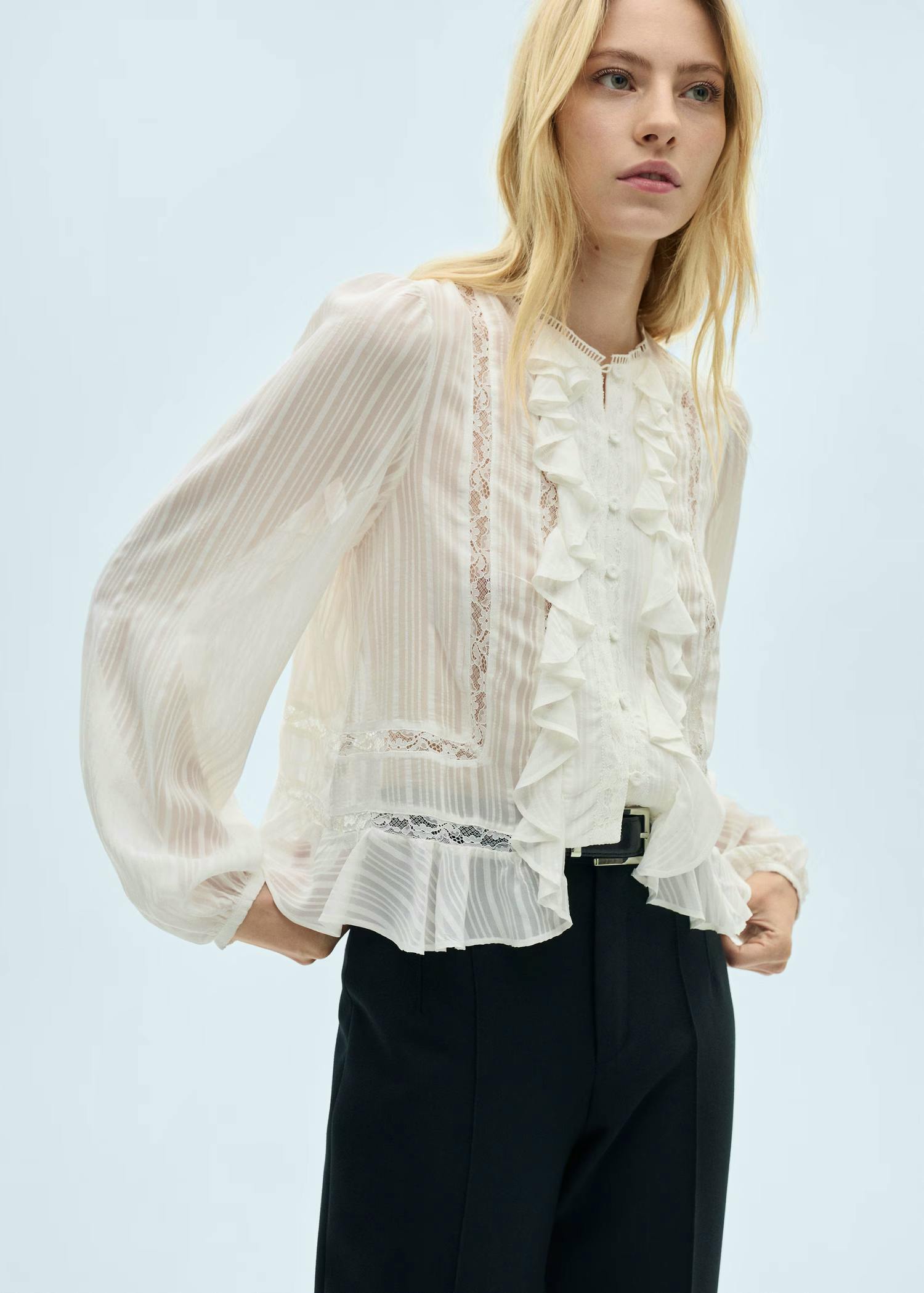 Mango Blouse With Ruffles And Lace Details, £55.99