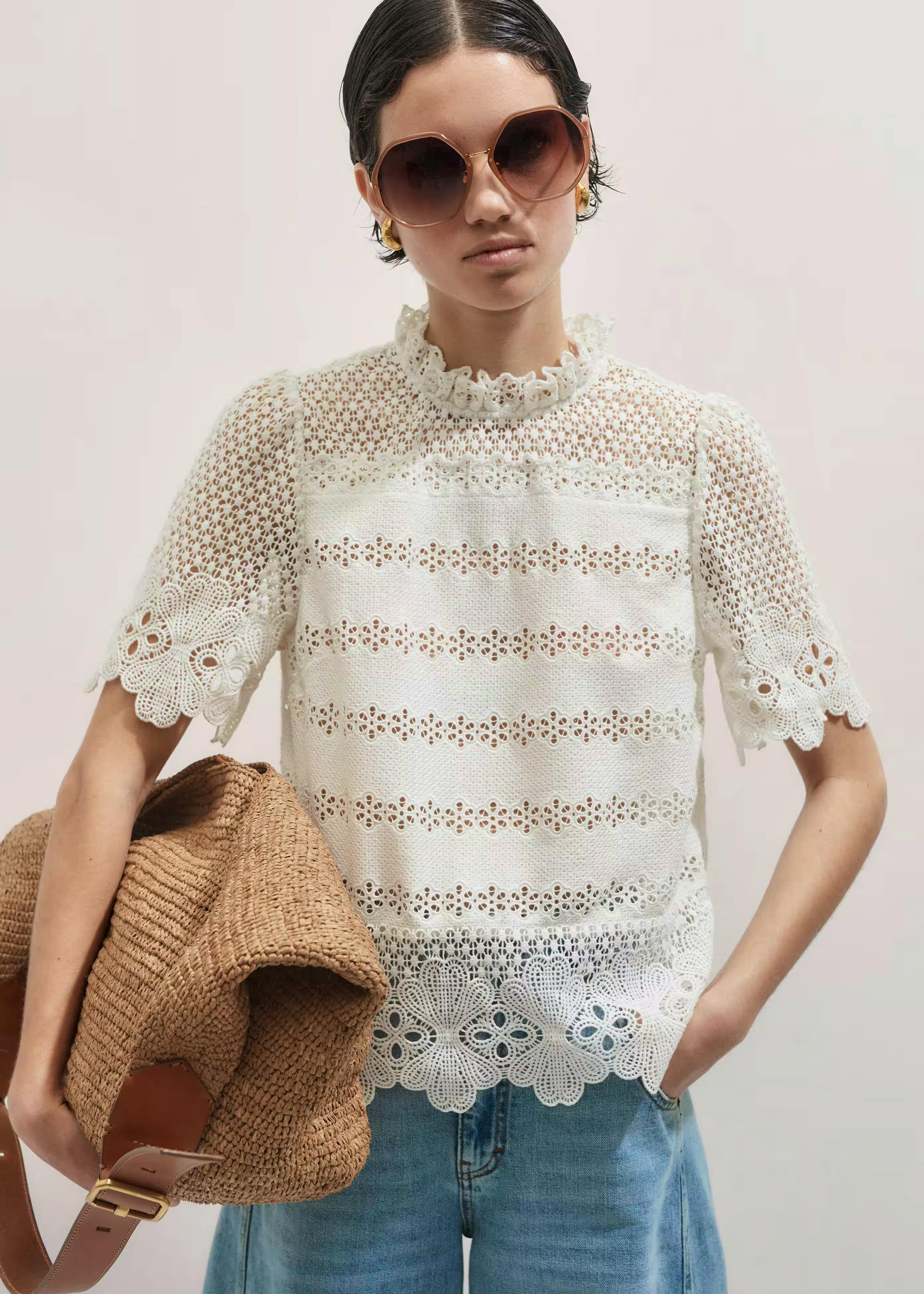 Me + Em Crochet Lace Cotton T Shirt, £175