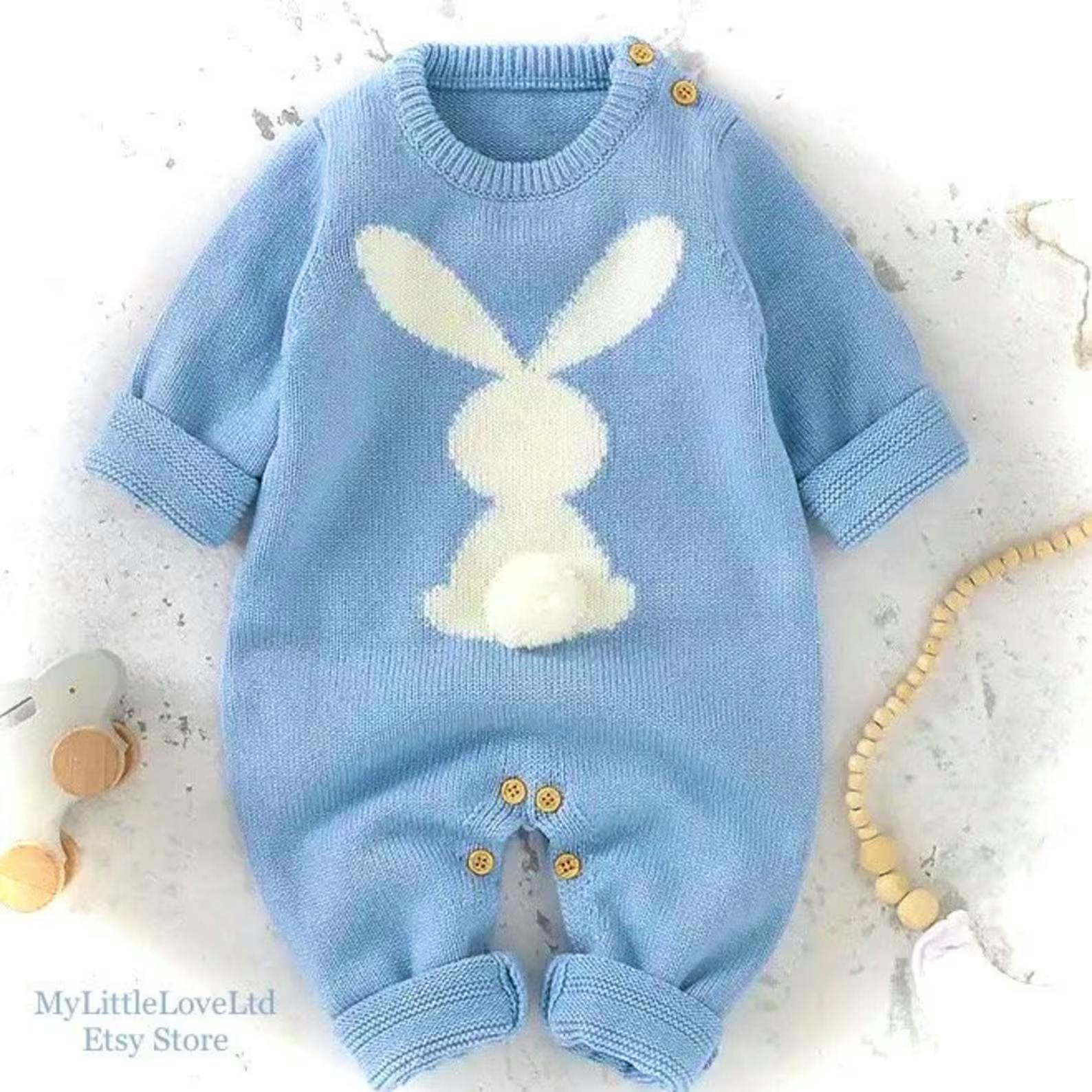 Etsy Toddler / Baby Blue Knitted Bunny Rabbit Romper, £23.99