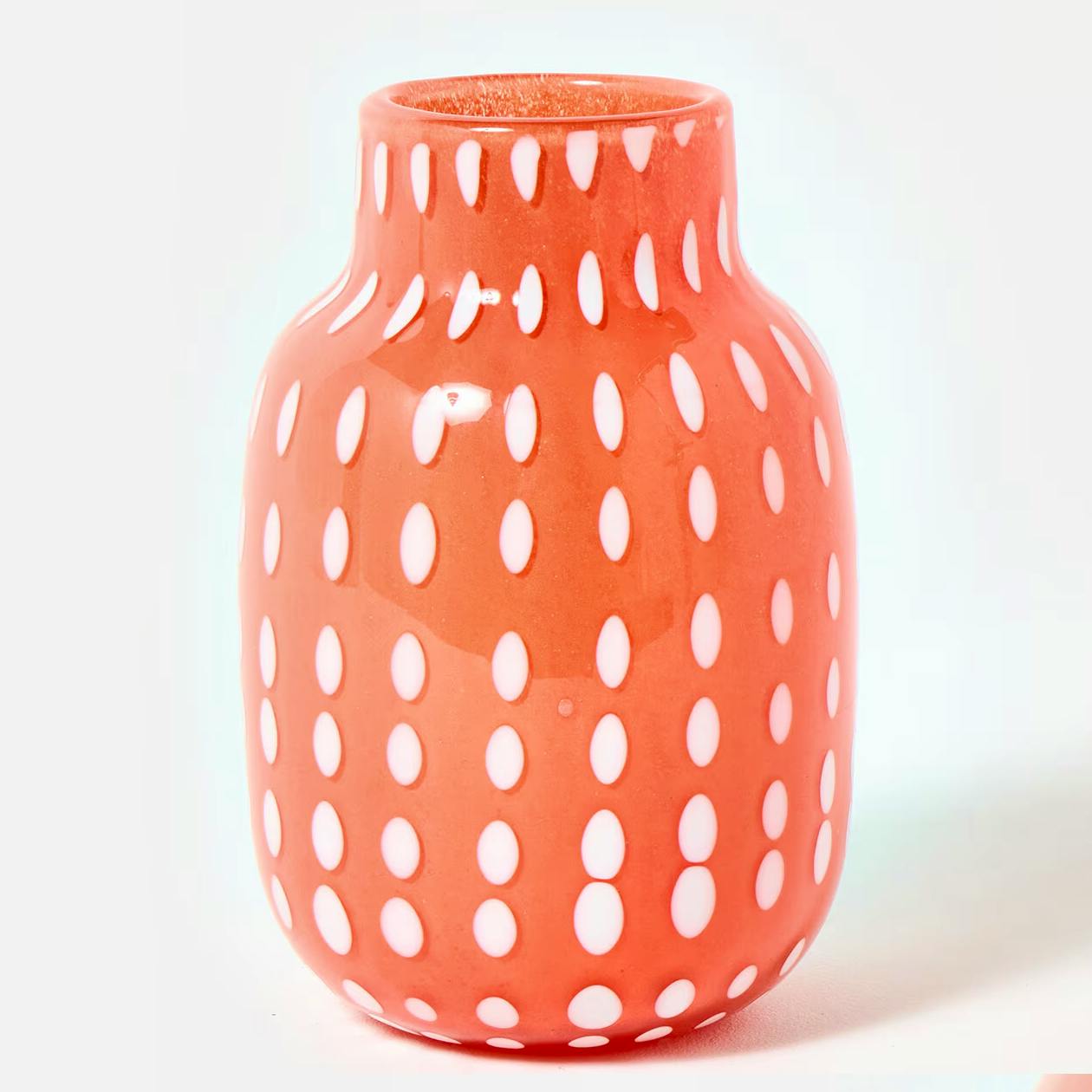 Oliver Bonas Atika Round Spotted Coral Glass Vase, £22.50