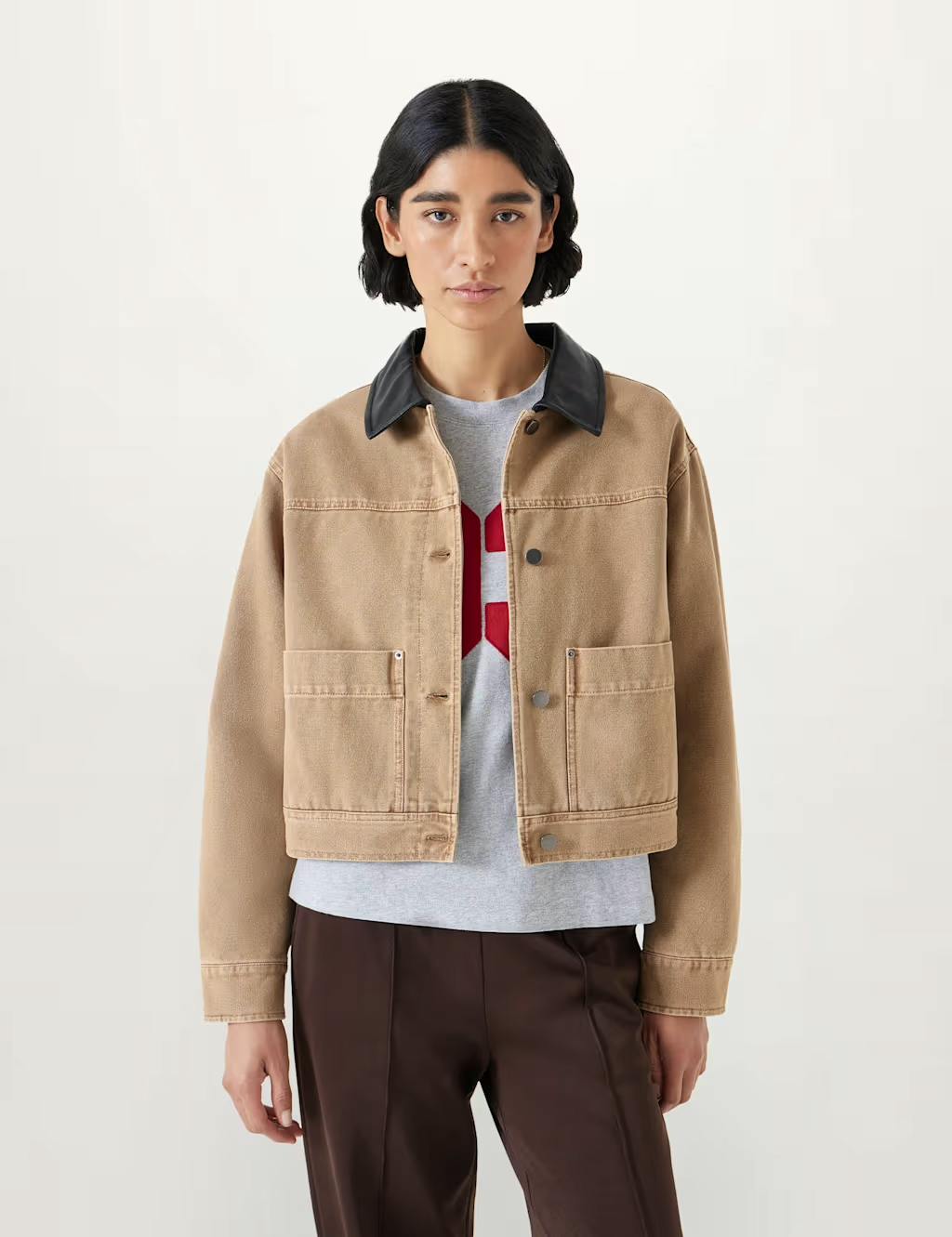 Pure Cotton Leather Collar Cropped Jacket £170