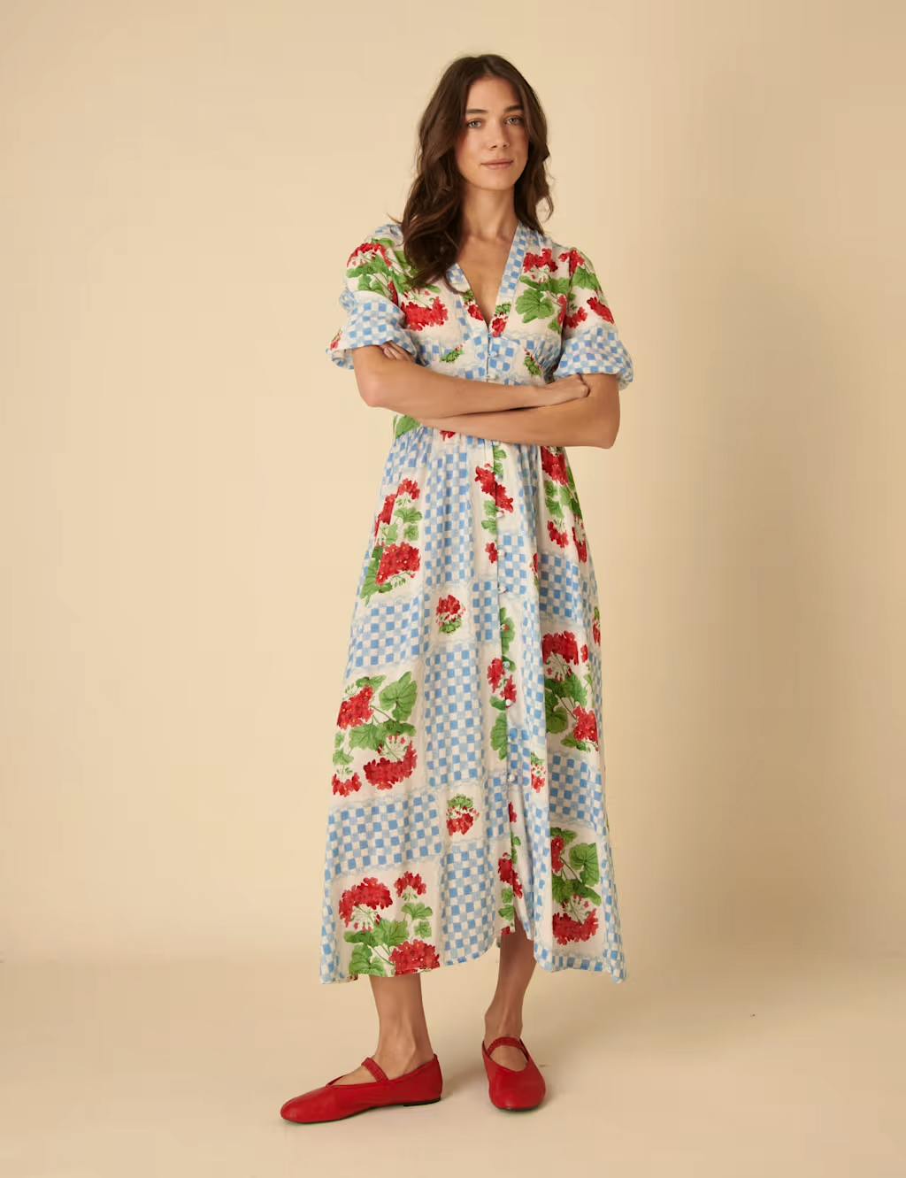 Lyocell Rich Floral V-Neck Midaxi Waisted Dress £99